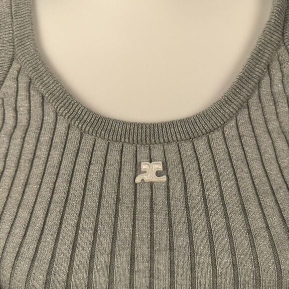 Courreges Gray Ribbed Logo Tank Top - Picture 6 of 9